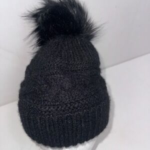 Aerie Black Knit Toboggan Ski Winter Weather One Size Hat Cap Pompom Beanie